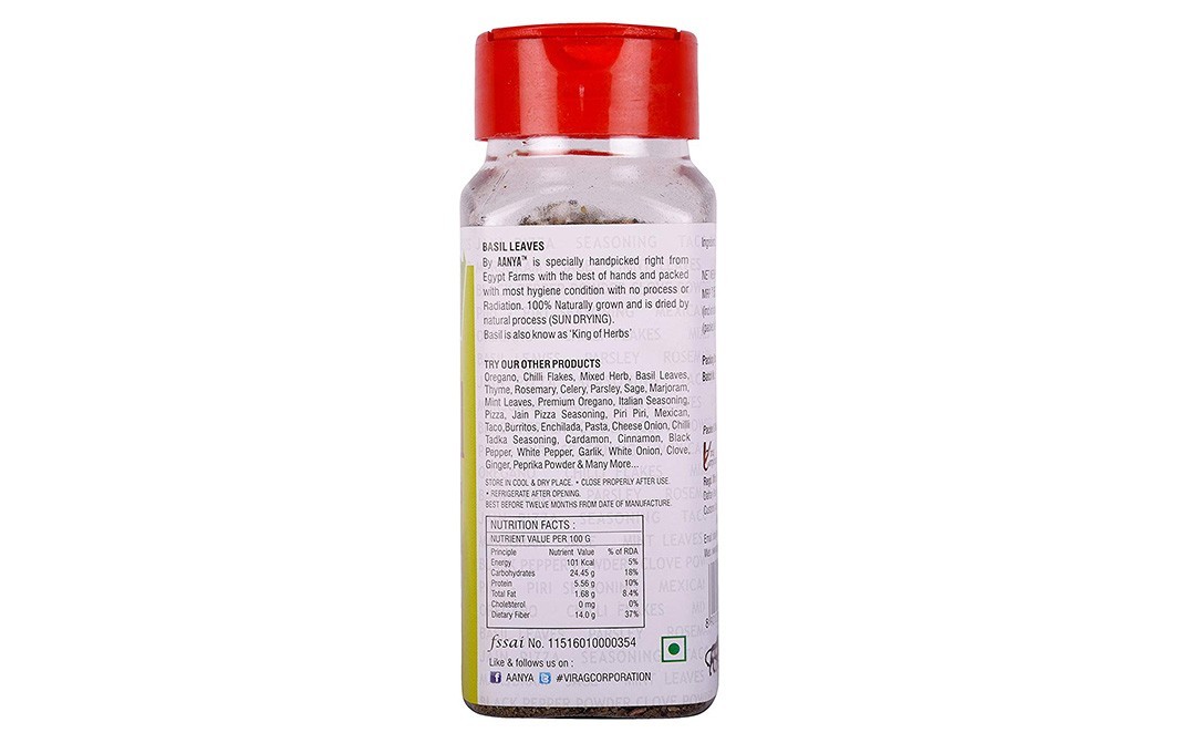 Aanya Gourmet Collection Basil Leaves    Bottle  24 grams